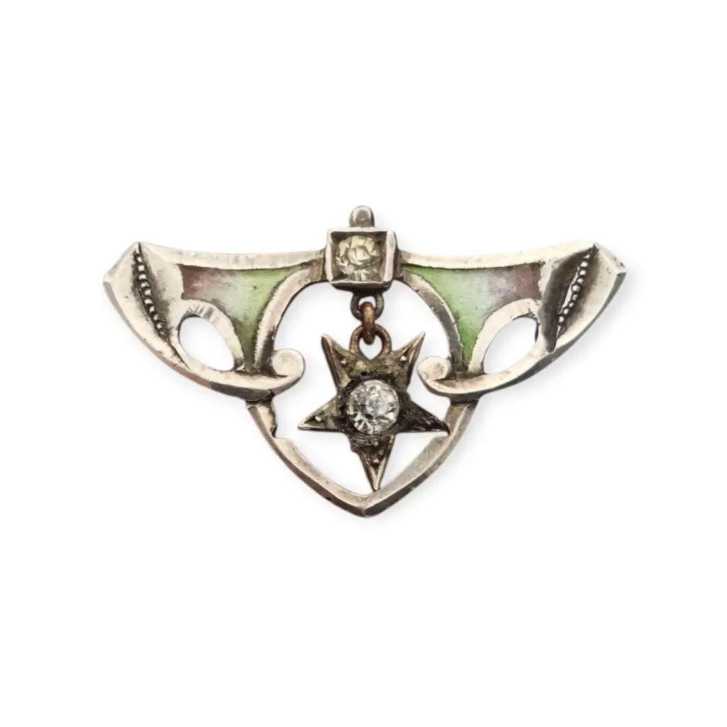 Broche antiguo de plata esmaltada modernista con estrella Art Nouveau 1920.