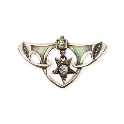 Broche antiguo de plata esmaltada modernista con estrella Art Nouveau 1920.