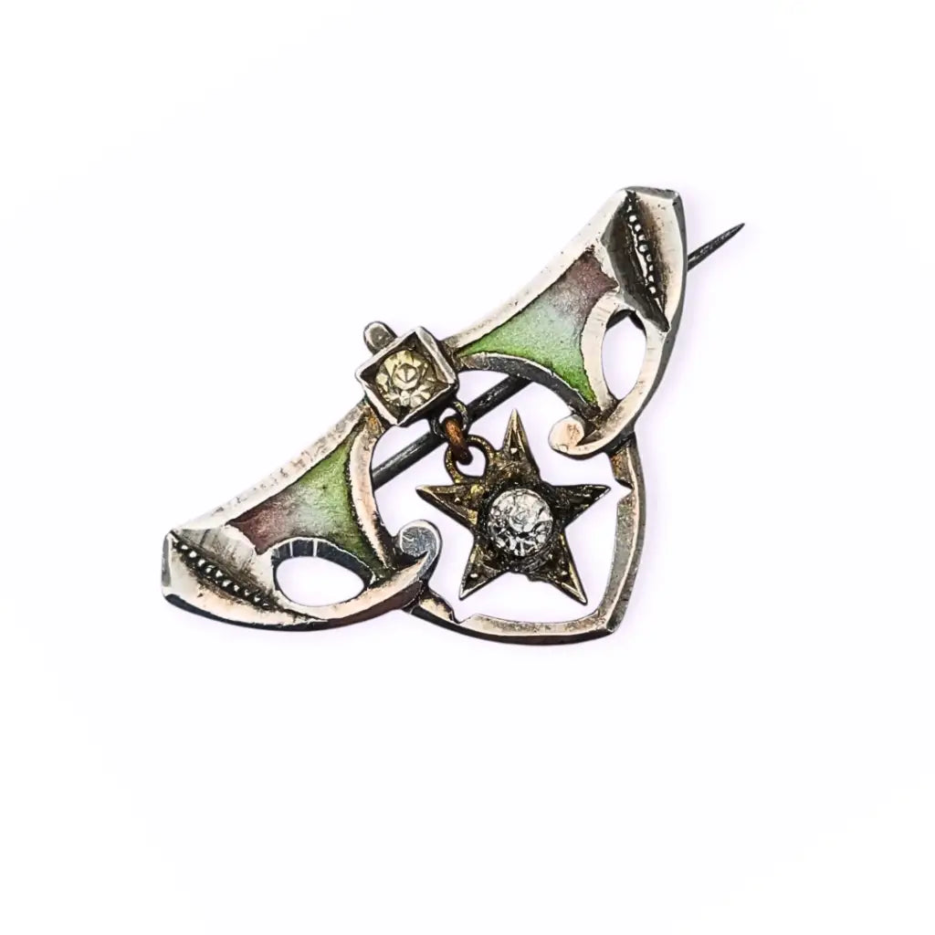 Broche antiguo de plata esmaltada modernista con estrella Art Nouveau 1920.