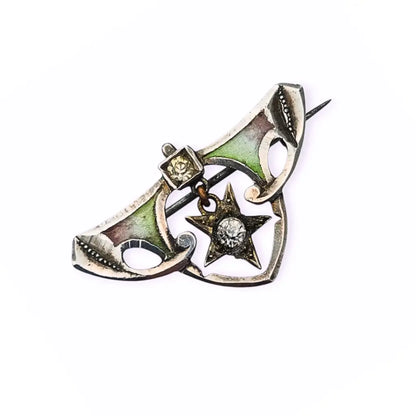 Broche antiguo de plata esmaltada modernista con estrella Art Nouveau 1920.