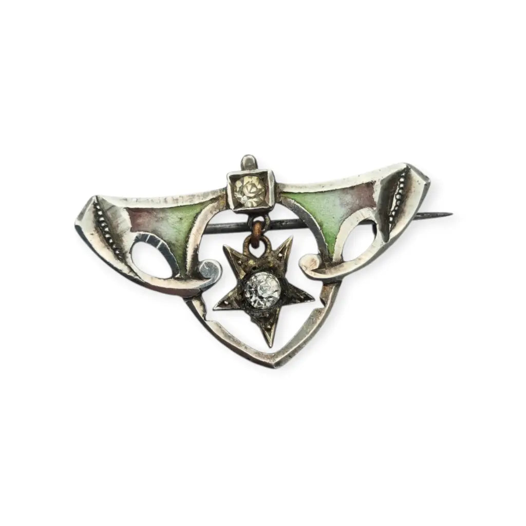 Broche antiguo de plata esmaltada modernista con estrella Art Nouveau 1920.