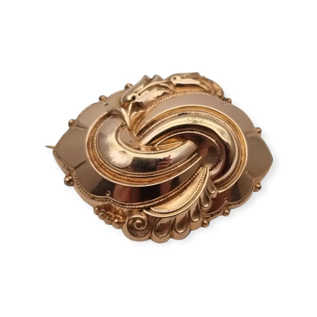 Broche antiguo Victoriano de estilo Biedermeier – nudo escultórico dorado
