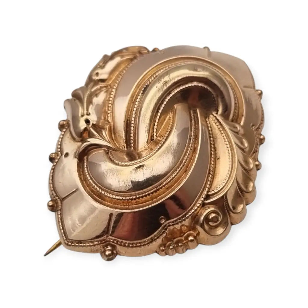 Broche antiguo Victoriano de estilo Biedermeier – nudo escultórico dorado