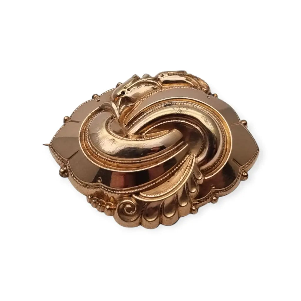 Broche antiguo Victoriano de estilo Biedermeier – nudo escultórico dorado