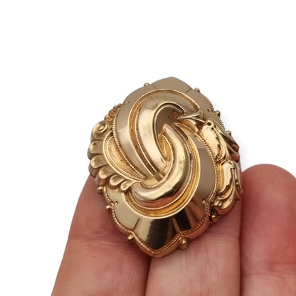 Broche antiguo Victoriano de estilo Biedermeier – nudo escultórico dorado