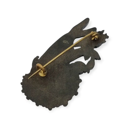 Broche antiguo victoriano en forma de mano sosteniendo flor Vulcanita Joya