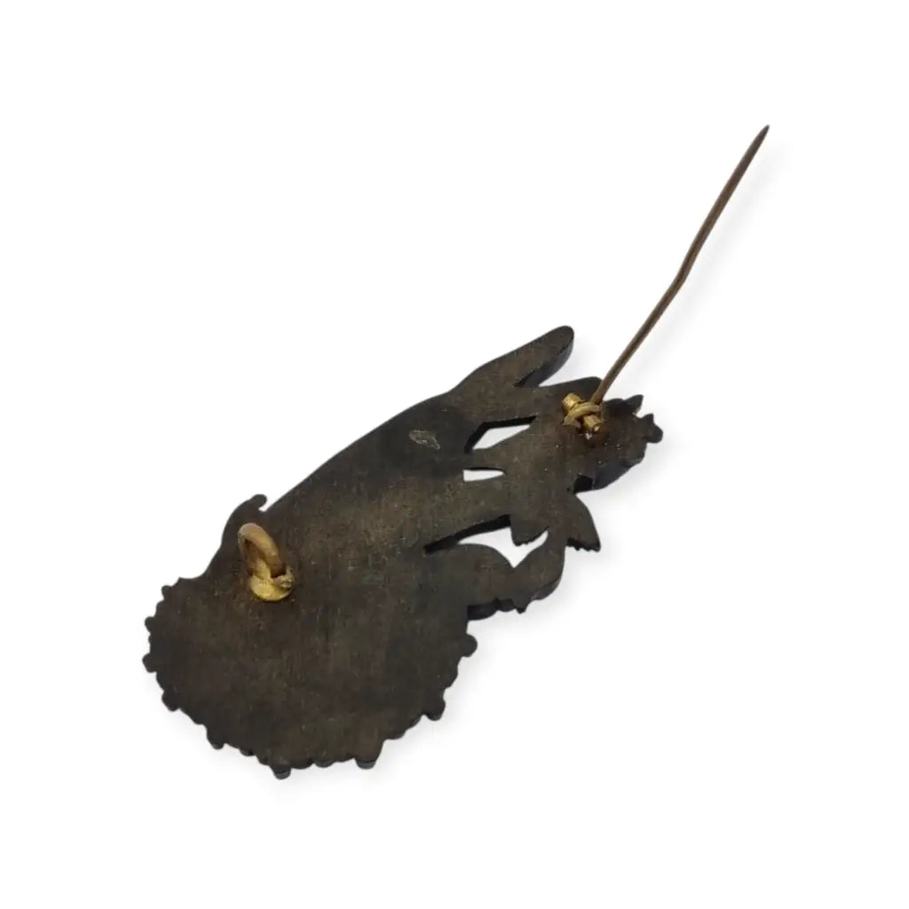 Broche antiguo victoriano en forma de mano sosteniendo flor Vulcanita Joya