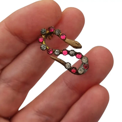 Broche antiguo victoriano en forma de serpiente con strass rosas