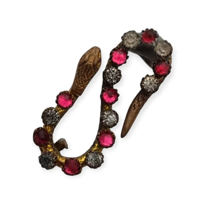 Broche antiguo victoriano en forma de serpiente con strass rosas