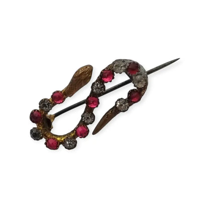 Broche antiguo victoriano en forma de serpiente con strass rosas