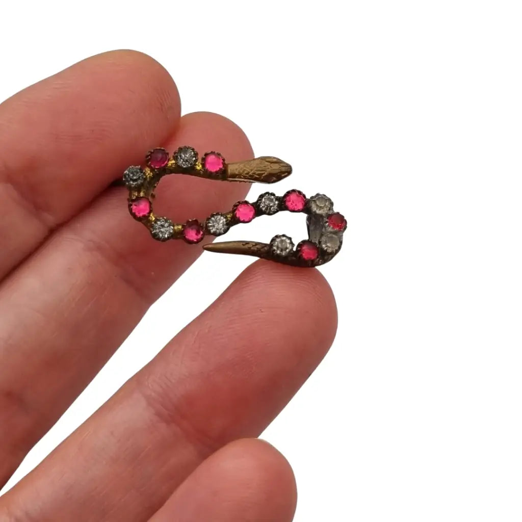 Broche antiguo victoriano en forma de serpiente con strass rosas