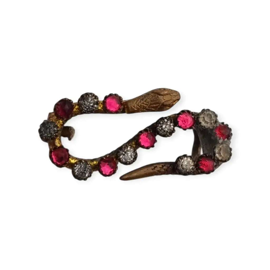 Broche antiguo victoriano en forma de serpiente con strass rosas