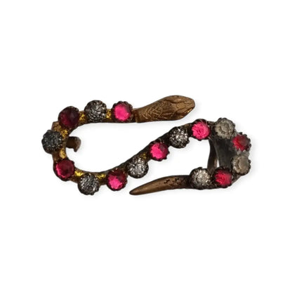 Broche antiguo victoriano en forma de serpiente con strass rosas