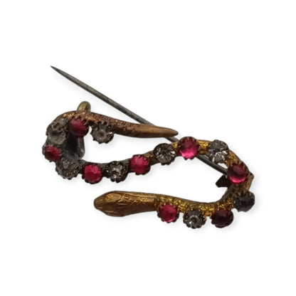 Broche antiguo victoriano en forma de serpiente con strass rosas