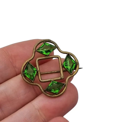 Broche Art Nouveau 1900 Vintage con Cristales Verdes. - LaBizarreSusu