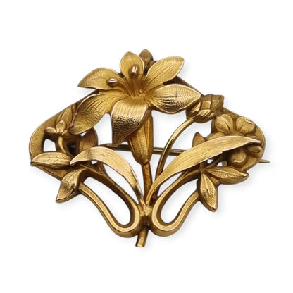 Broche Art Nouveau años 1910‑20 en metal dorado motivo floral. - LaBizarreSusu
