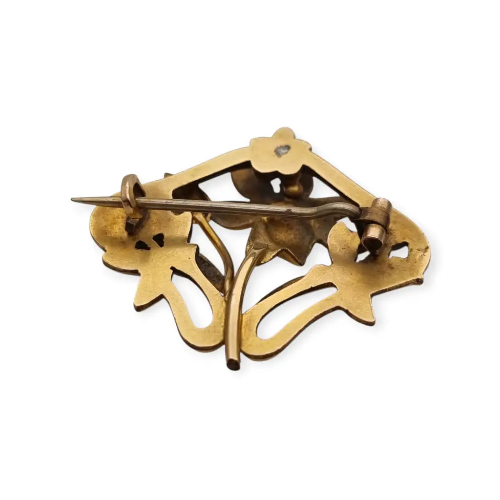 Broche Art Nouveau años 1910‑20 en metal dorado motivo floral. - LaBizarreSusu
