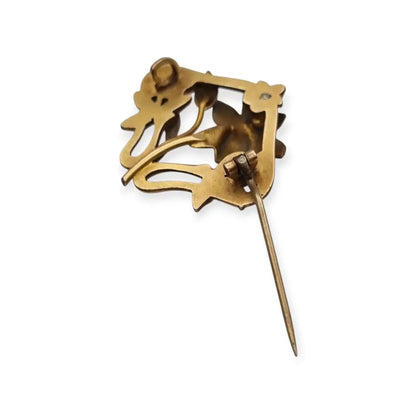 Broche Art Nouveau años 1910‑20 en metal dorado motivo floral. - LaBizarreSusu