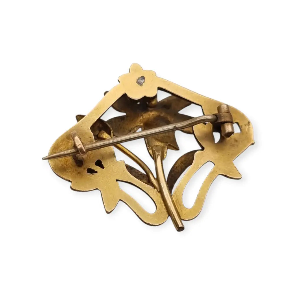 Broche Art Nouveau años 1910‑20 en metal dorado motivo floral. - LaBizarreSusu