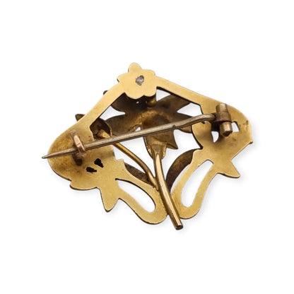 Broche Art Nouveau años 1910‑20 en metal dorado motivo floral. - LaBizarreSusu