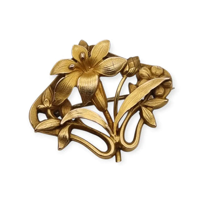 Broche Art Nouveau años 1910‑20 en metal dorado motivo floral. - LaBizarreSusu