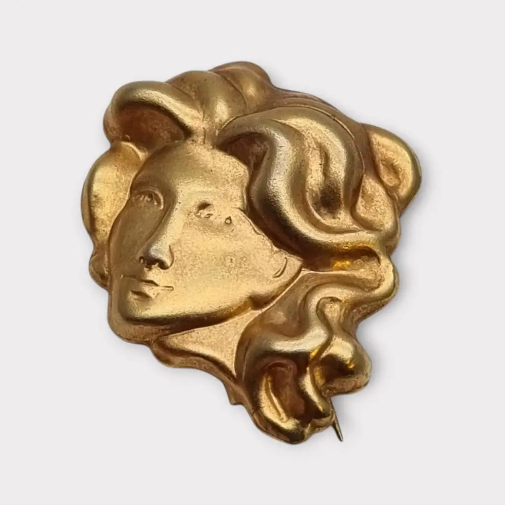 Broche de cabeza contemporáneo marca sunsilk en latón dorado. Bisutería