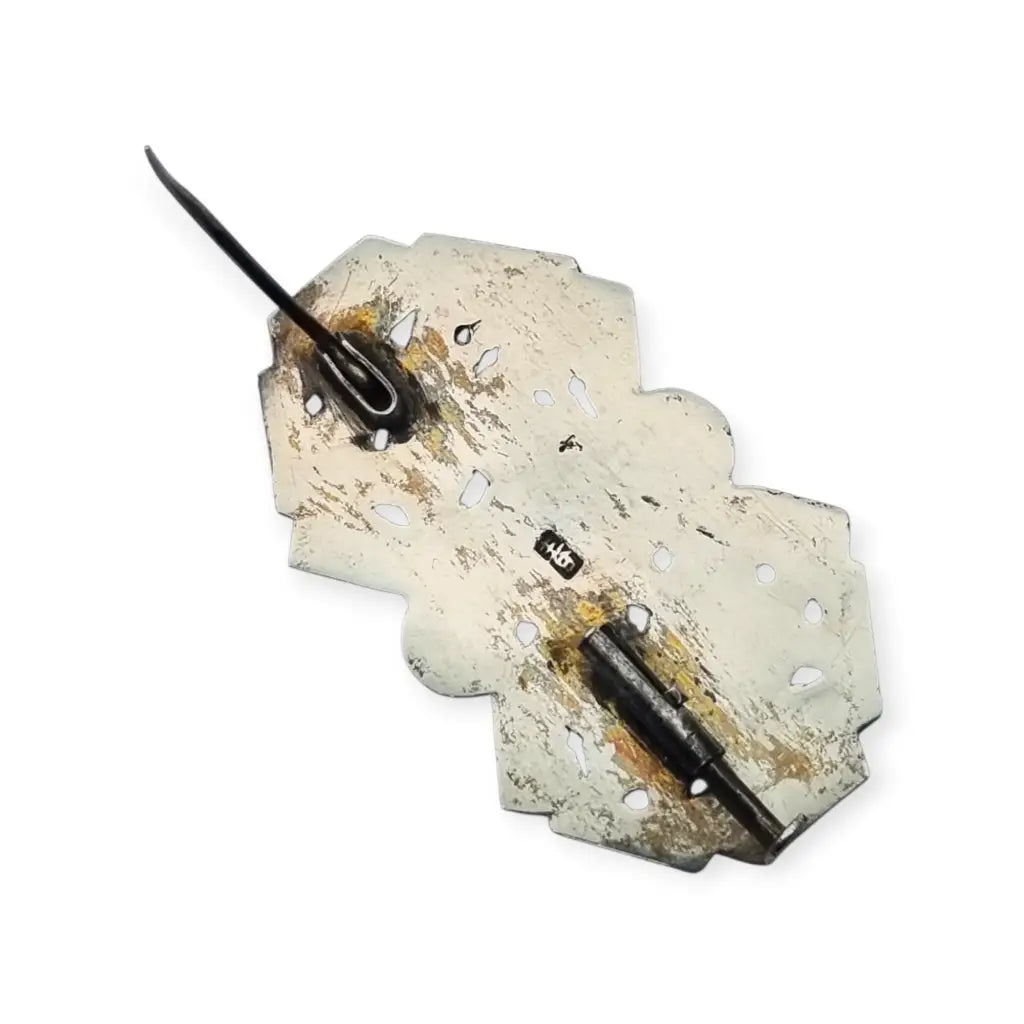 Broche chino antiguo de plata y jade verde firmado con dragones flores