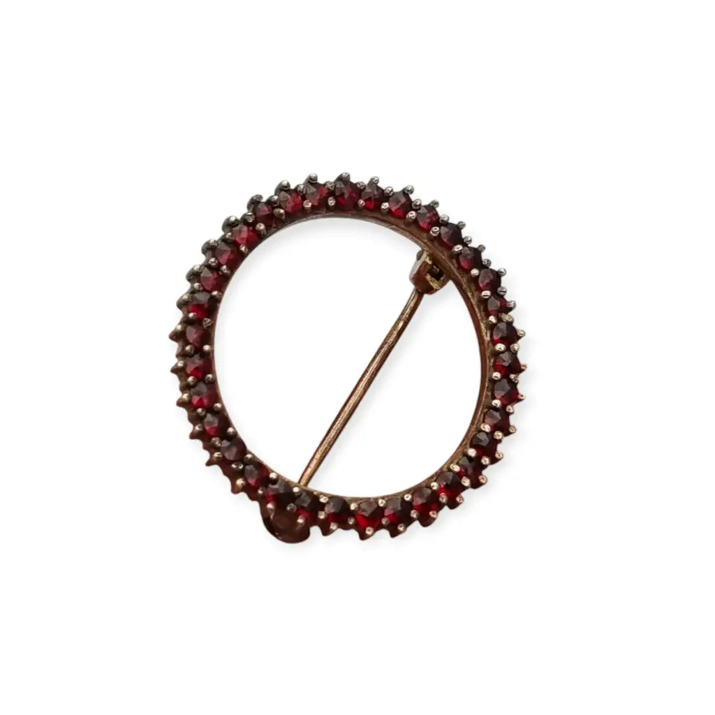 Broche Círculo Vintage de Granates en Tono Dorado Años 80 - LaBizarreSusu