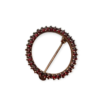 Broche Círculo Vintage de Granates en Tono Dorado Años 80 - LaBizarreSusu