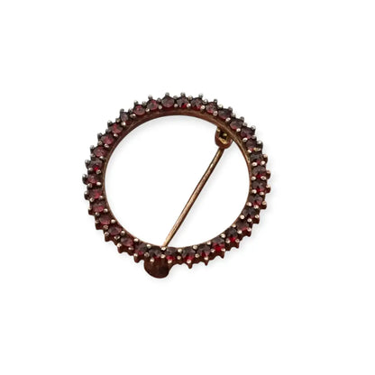 Broche Círculo Vintage de Granates en Tono Dorado Años 80 - LaBizarreSusu