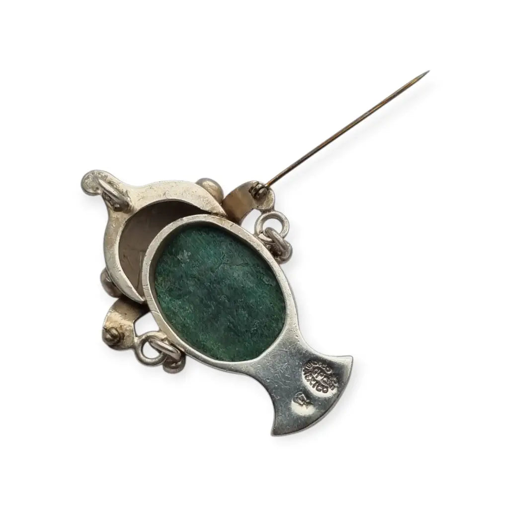 Broche colgante Cara vintage mexicano en plata 925 y piedra tallada Taxco CPC