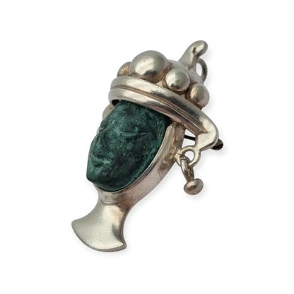 Broche colgante Cara vintage mexicano en plata 925 y piedra tallada Taxco CPC
