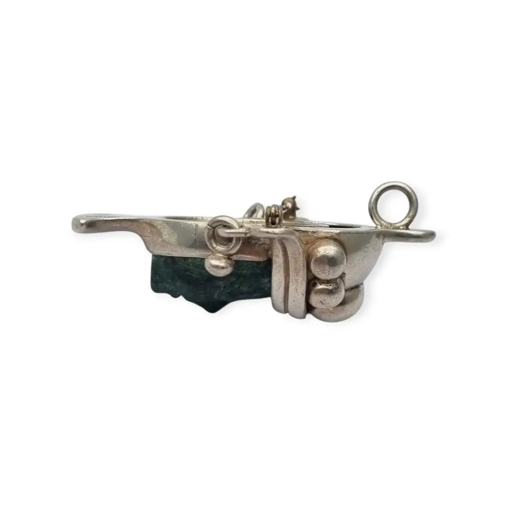 Broche colgante Cara vintage mexicano en plata 925 y piedra tallada Taxco CPC