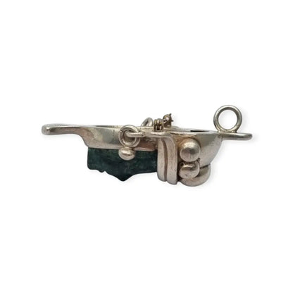 Broche colgante Cara vintage mexicano en plata 925 y piedra tallada Taxco CPC