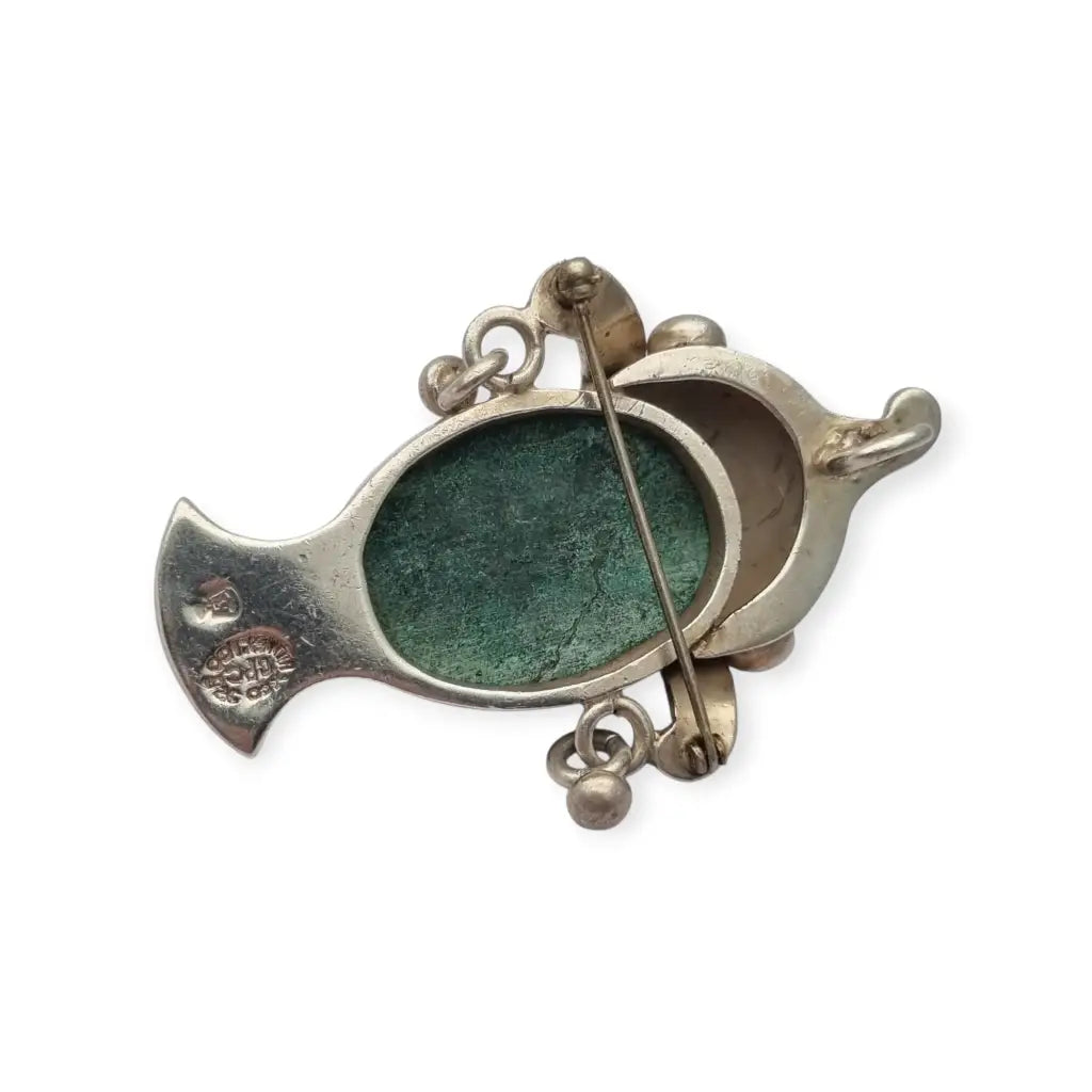 Broche colgante Cara vintage mexicano en plata 925 y piedra tallada Taxco CPC