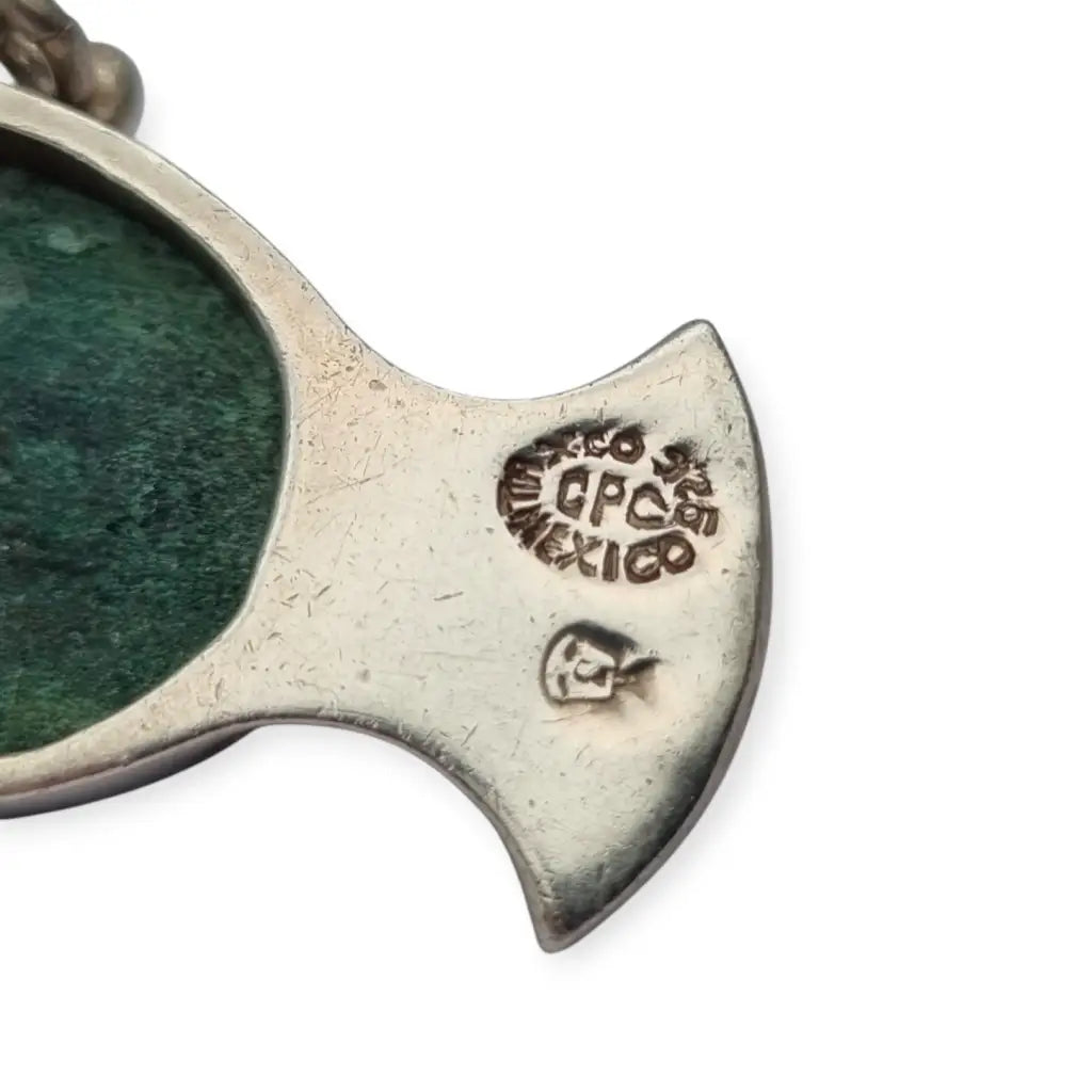 Broche colgante Cara vintage mexicano en plata 925 y piedra tallada Taxco CPC