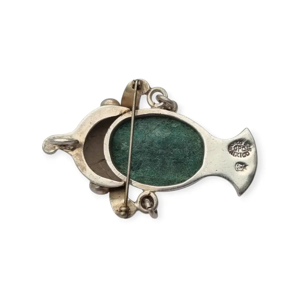 Broche colgante Cara vintage mexicano en plata 925 y piedra tallada Taxco CPC