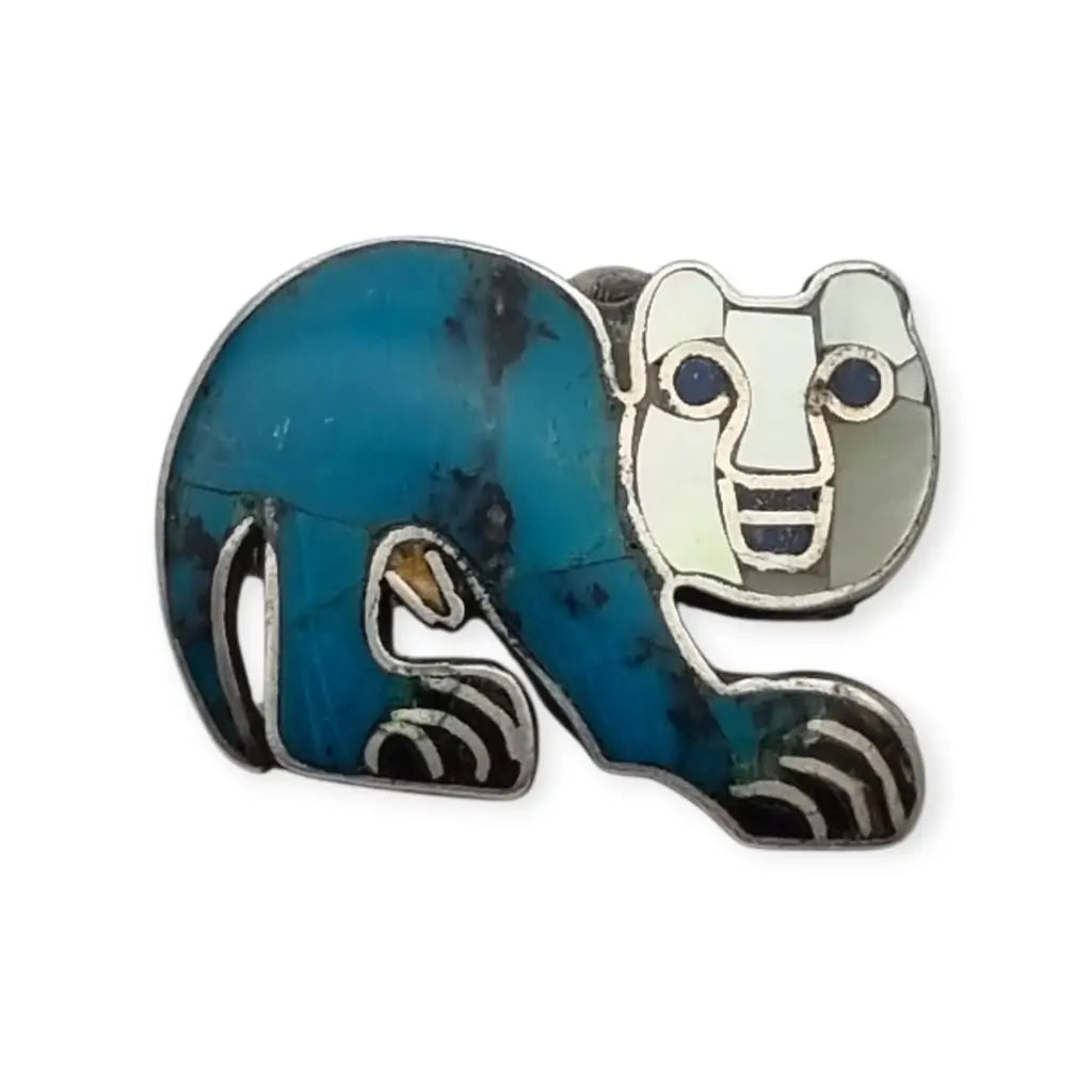 Broche y colgante de gato mexicano antiguo plata 950 con felino turquesa