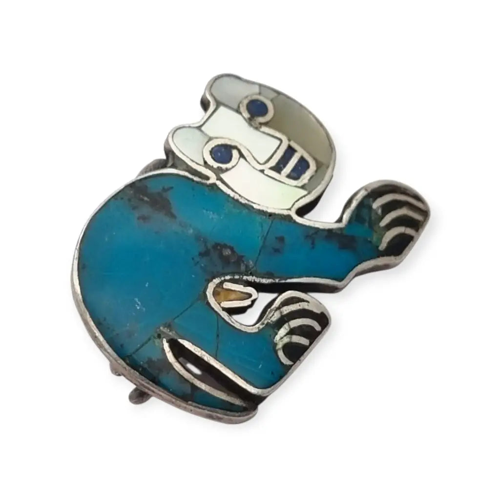 Broche y colgante de gato mexicano antiguo plata 950 con felino turquesa