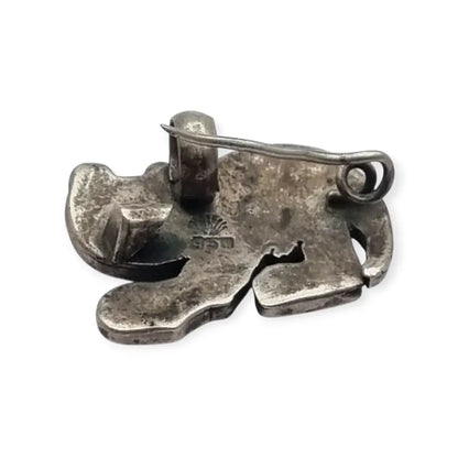 Broche y colgante de gato mexicano antiguo plata 950 con felino turquesa