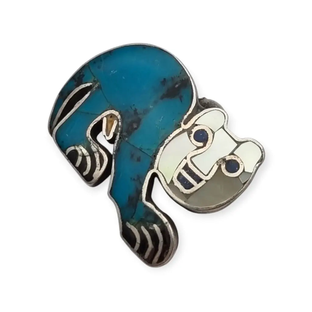 Broche y colgante de gato mexicano antiguo plata 950 con felino turquesa