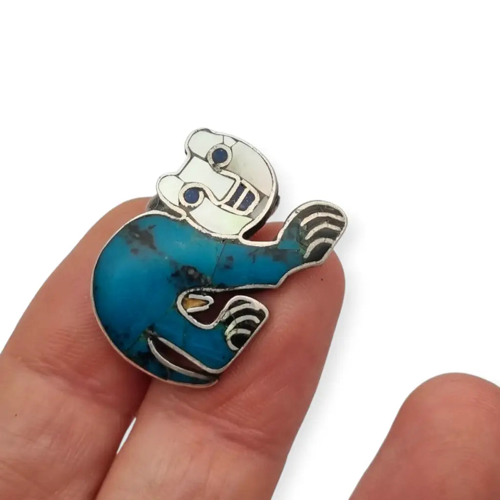 Broche y colgante de gato mexicano antiguo plata 950 con felino turquesa