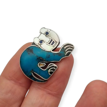 Broche y colgante de gato mexicano antiguo plata 950 con felino turquesa