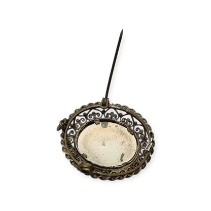 Broche colgante de miniatura antigua plata con retrato mujer pintado años