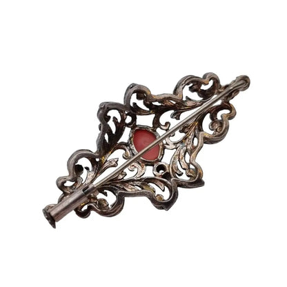 Broche de coral victoriano alfiler plata ley piedra topacio blanco