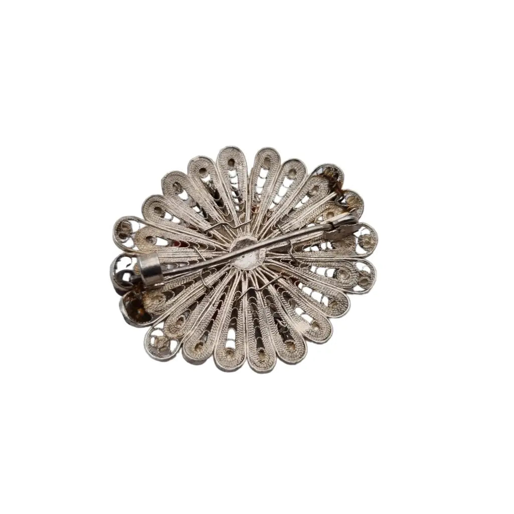 Broche de filigrana broche coral plateado joyería perlas negras para mujer