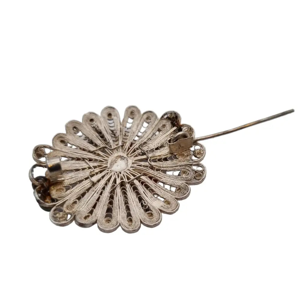 Broche de filigrana broche coral plateado joyería perlas negras para mujer