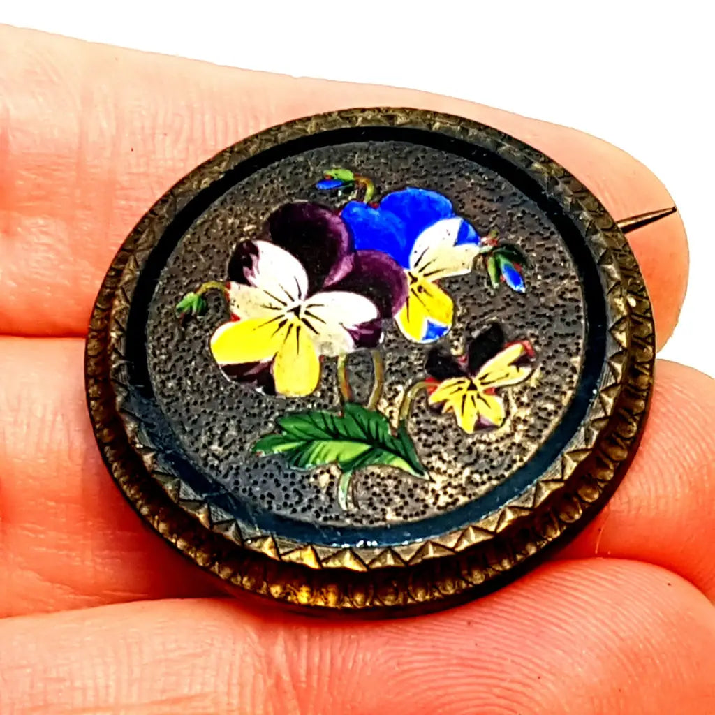 Broche de flor esmalte victoriano trabajo exquisito. antiguo 1880.