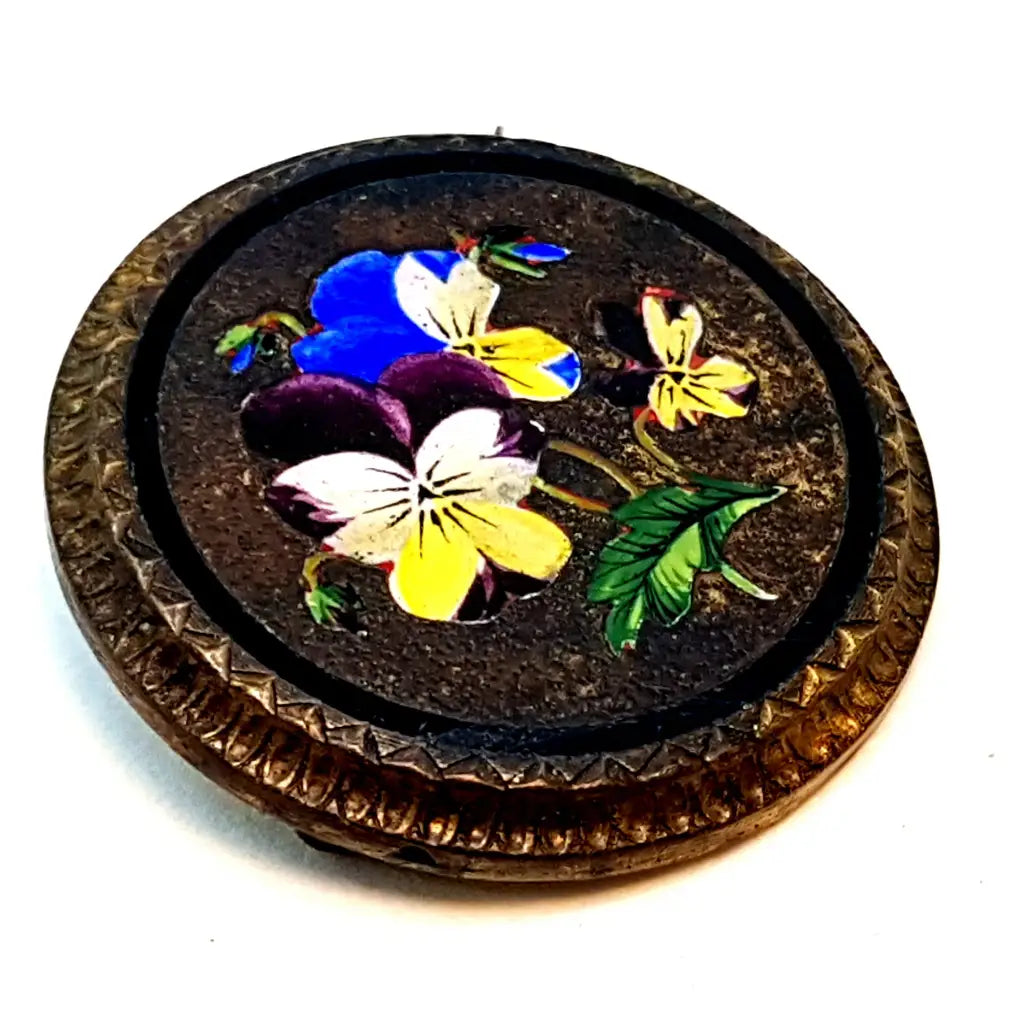 Broche de flor esmalte victoriano trabajo exquisito. antiguo 1880.