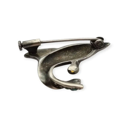 Broche de delfín plata con incrustaciones piedras azules Joyería marina